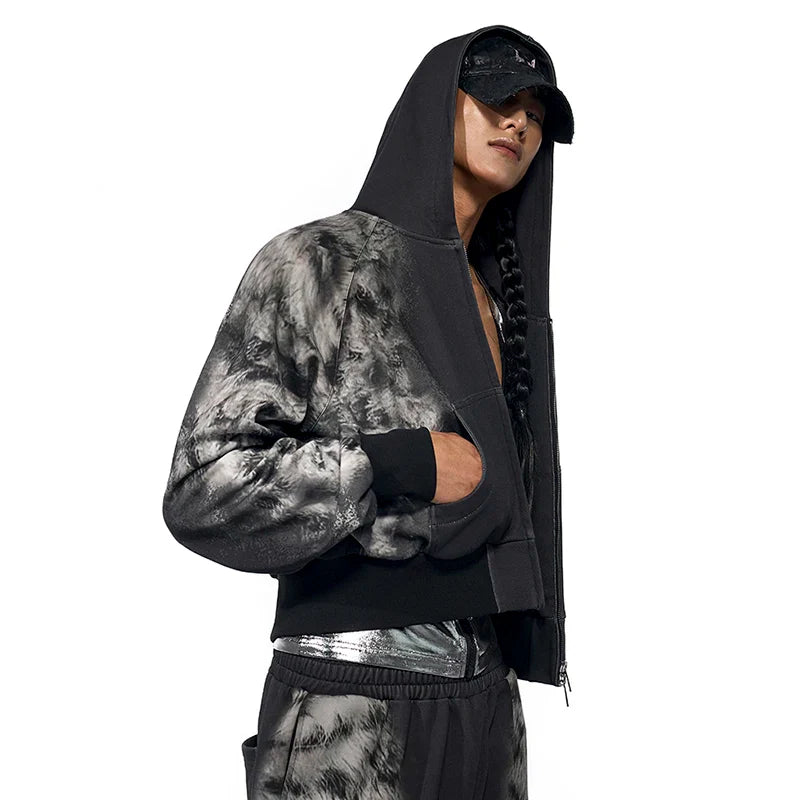 Leopard Streetwear Print Zip-Up Hoodied Sweatshirt