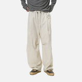 American Solid Color Relaxed Fit Linen Wide Leg Pants