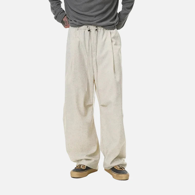 American Solid Color Relaxed Fit Linen Wide Leg Pants