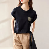 Black Cotton Summer Short Sleeve T-Shirt