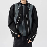 Veste streetwear patchwork à fermeture éclair contrastée