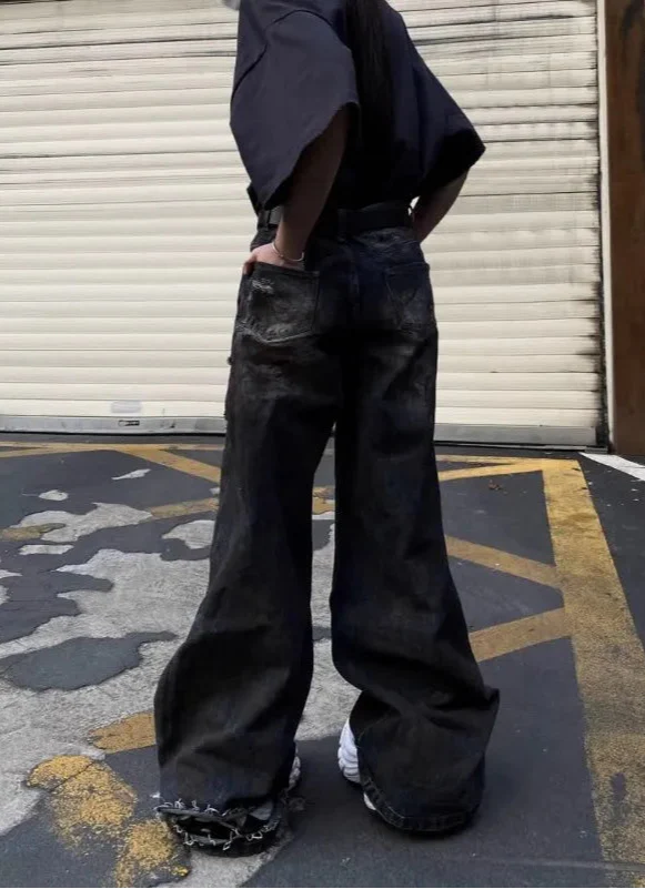 빈티지 쿨 찢어진 루즈핏 와이드 진
