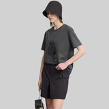 미니멀리스트 칼리지 스타일 프린트 라이오셀 티셔츠