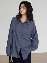 Oversize Vintage Plaid Japanes Style Blouse Shirt