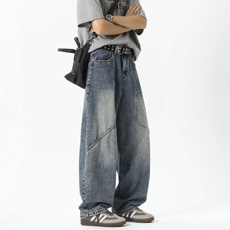 Jeans streetwear décontractés à jambes larges et patchwork