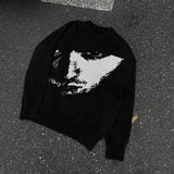 Pull jacquard à manches longues style streetwear gothique