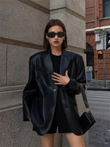 Women High Quality Vintage Oversize Leather Jacket