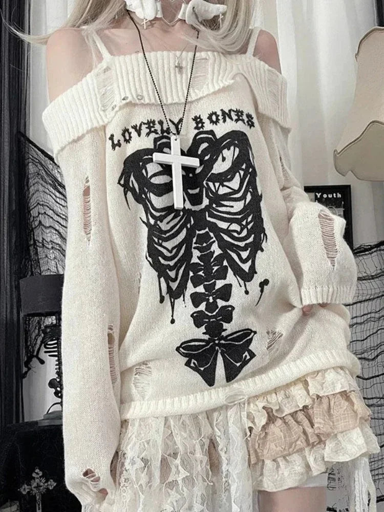 Y2K lockerer Gothic-Strickpullover