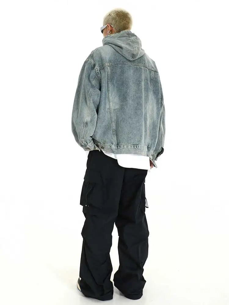 Breathable Patchwork Blue Wash Denim Hoodie