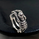 Silver Skull Skeleton Cuff Finger Ring