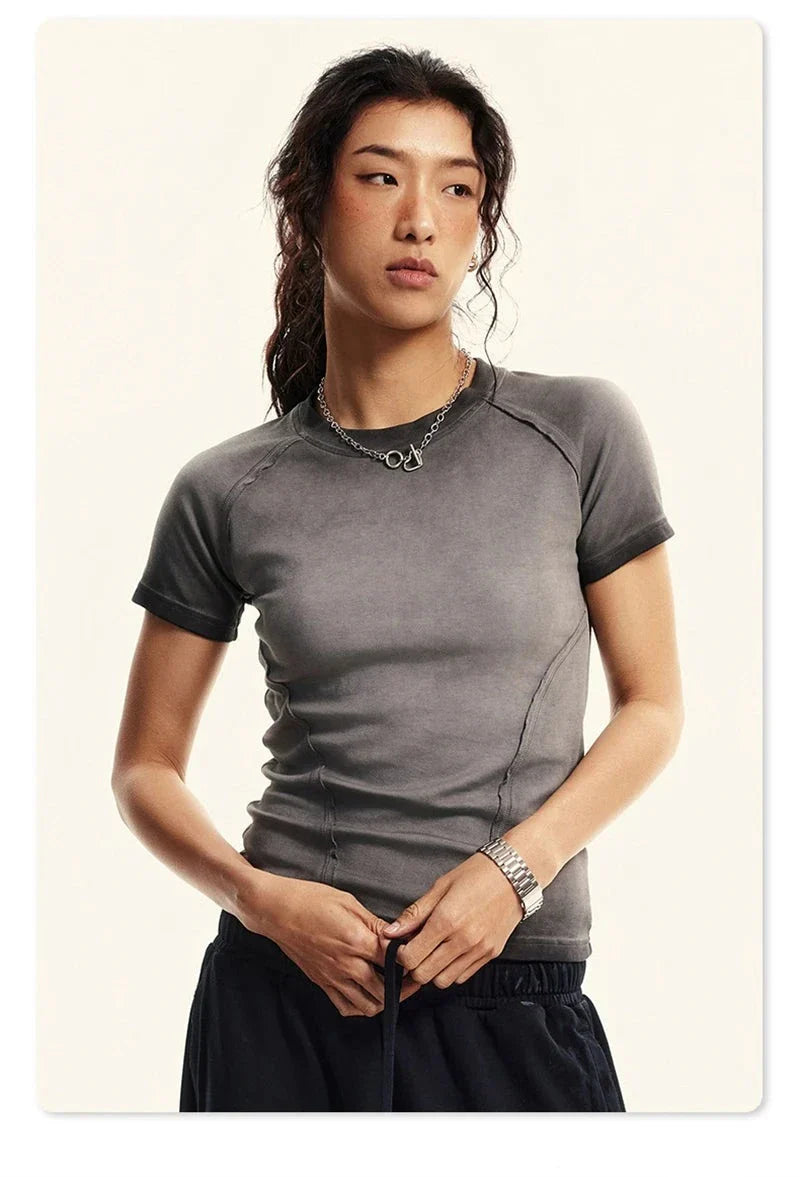 Damen-Retro-T-Shirt mit elastischem Bund