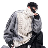 Luxurious Imitation Fur Patchwork High Neck Sweater