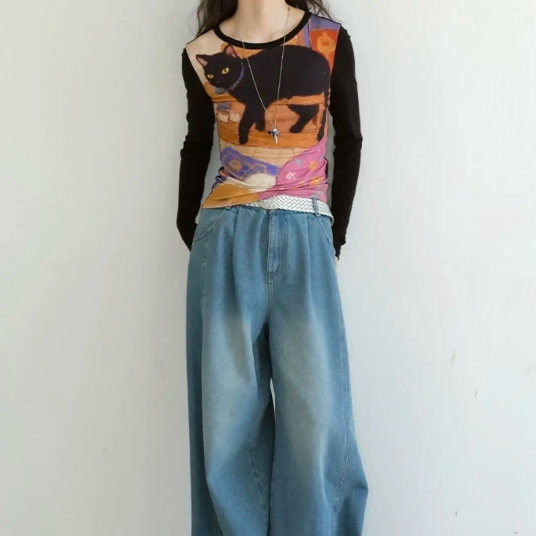 Vintage Gothic Langarm-Crop-T-Shirt