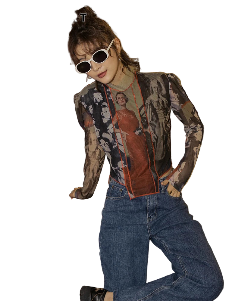 Y2K Vintage Mesh Patchwork Top