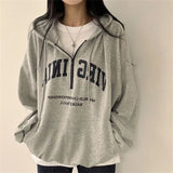 Cozy Zip-Up Letter Print Half Zipper Hoodie
