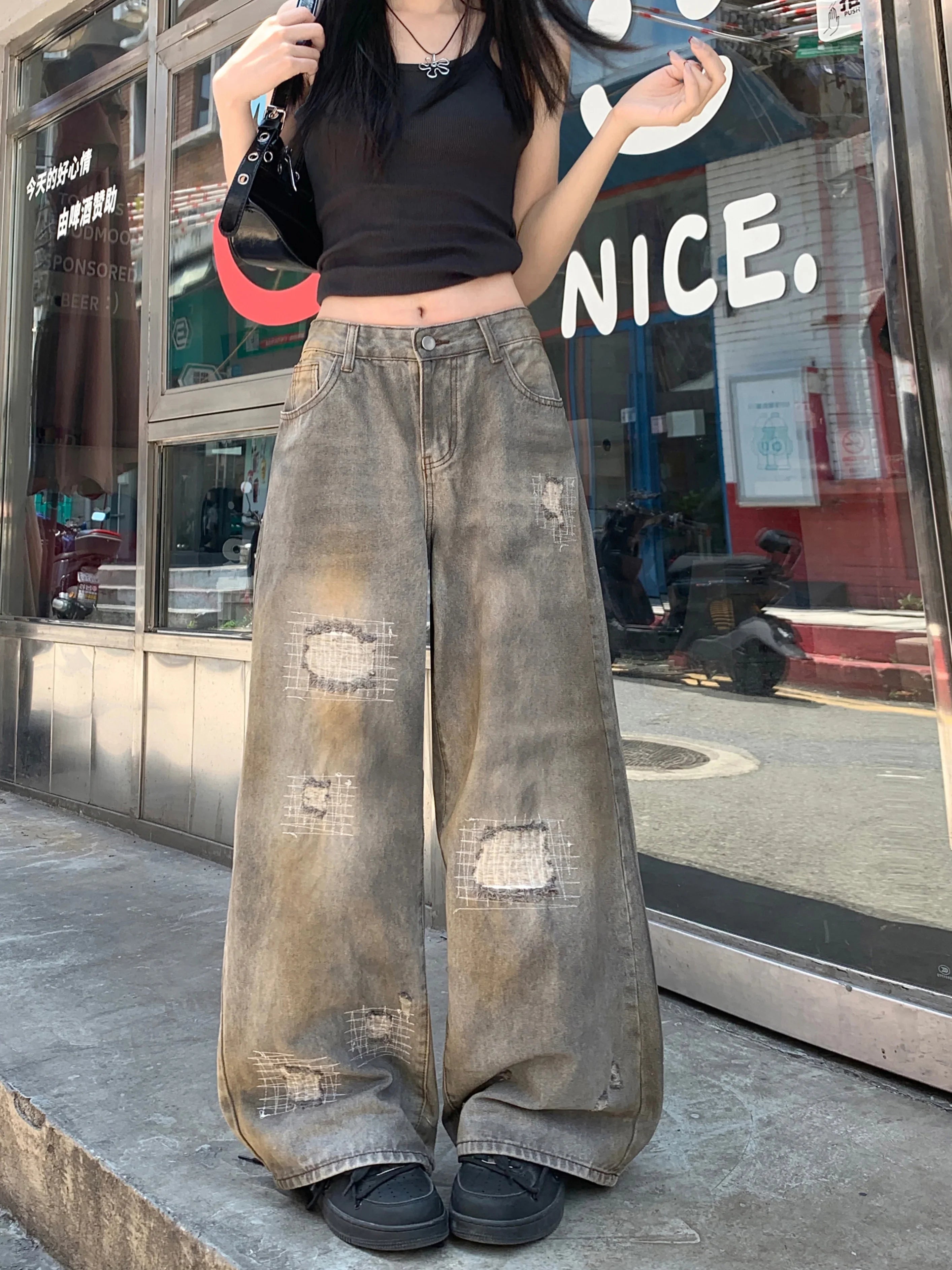 American Style Aesthetic Ripped Denim Jeans
