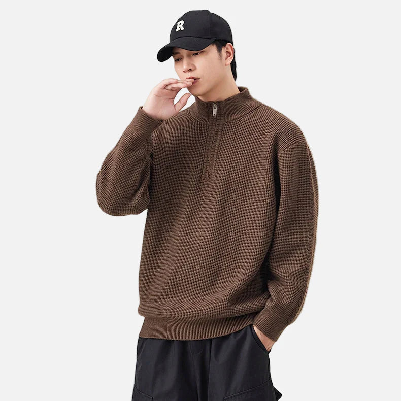 Cozy Black Turtleneck Half Zipper Sweater