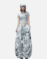 Butterfly Print Wide Leg Camo Sweatpants