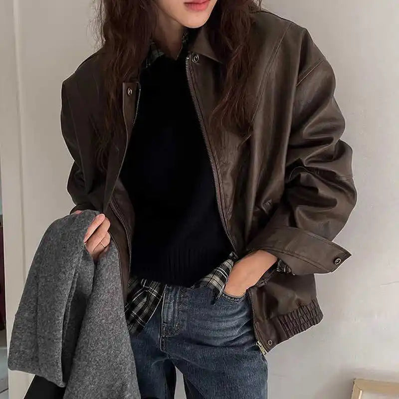 Winter Stylish Retro Zipper Leather Jacket