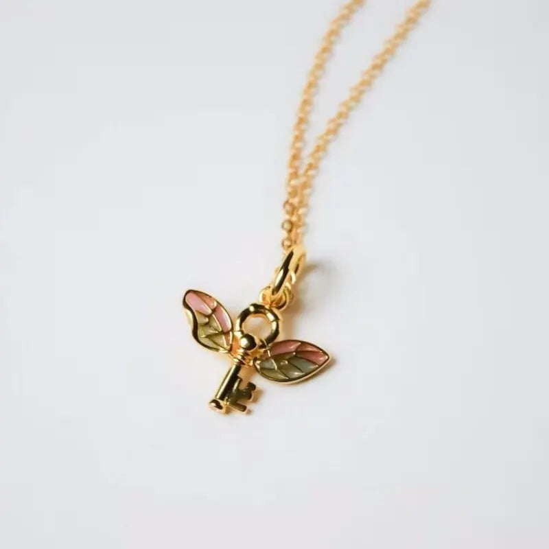 Colorful Golden Angel Wing Pendant Necklace