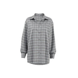 Chemise vintage élégante à carreaux gris à manches longues