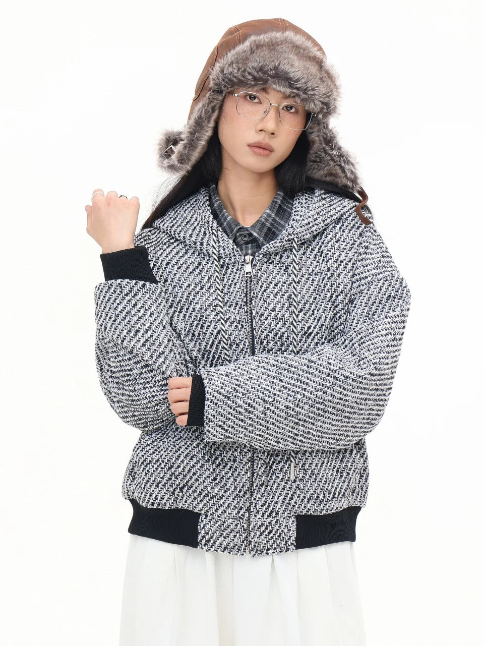 Y2K Elegant Gray Zip-Up Hooded Sweatshirt