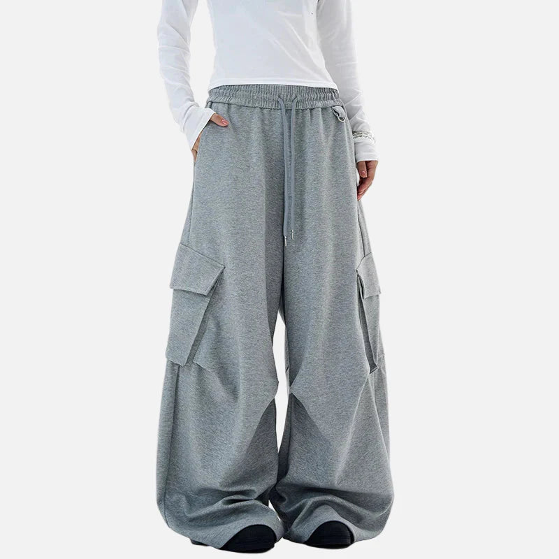 Breathable Solid Color Pleated Cargo Sweatpants
