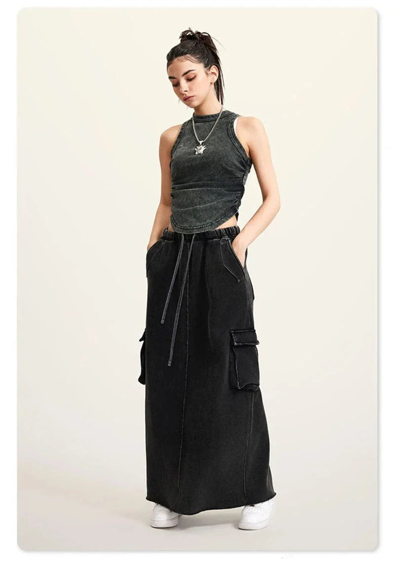 Women's Retro Loose Slit Pockets Skirt