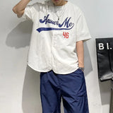 Chemise décontractée à imprimé lettres style rétro américain