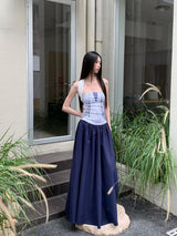 Designer Backless Patchwork Halter Long Women’s Dress