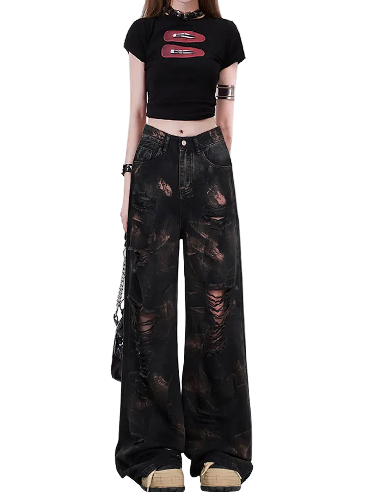 Y2K Gothic Ripped Baggy Jeans