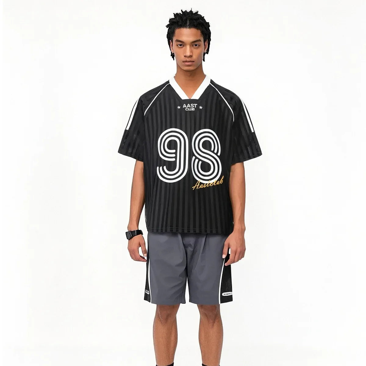 Trendy Striped Letter Print V-Neck Sport T-Shirt