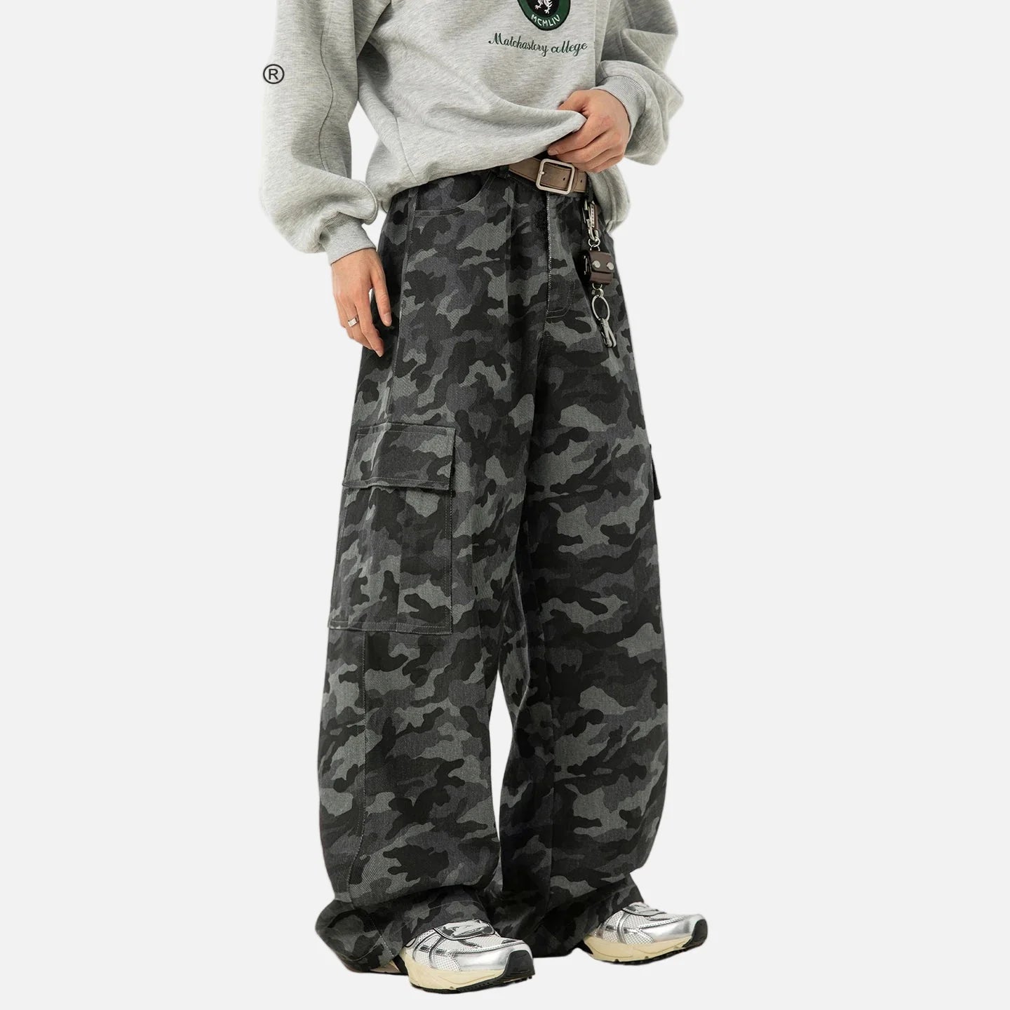 Pantalon cargo camouflage tactique vintage à jambes droites