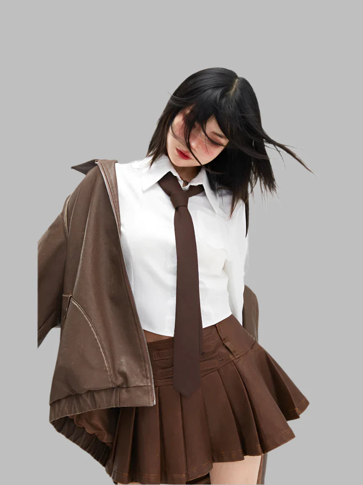 Retro Oversized Used-Look Kunstlederjacke