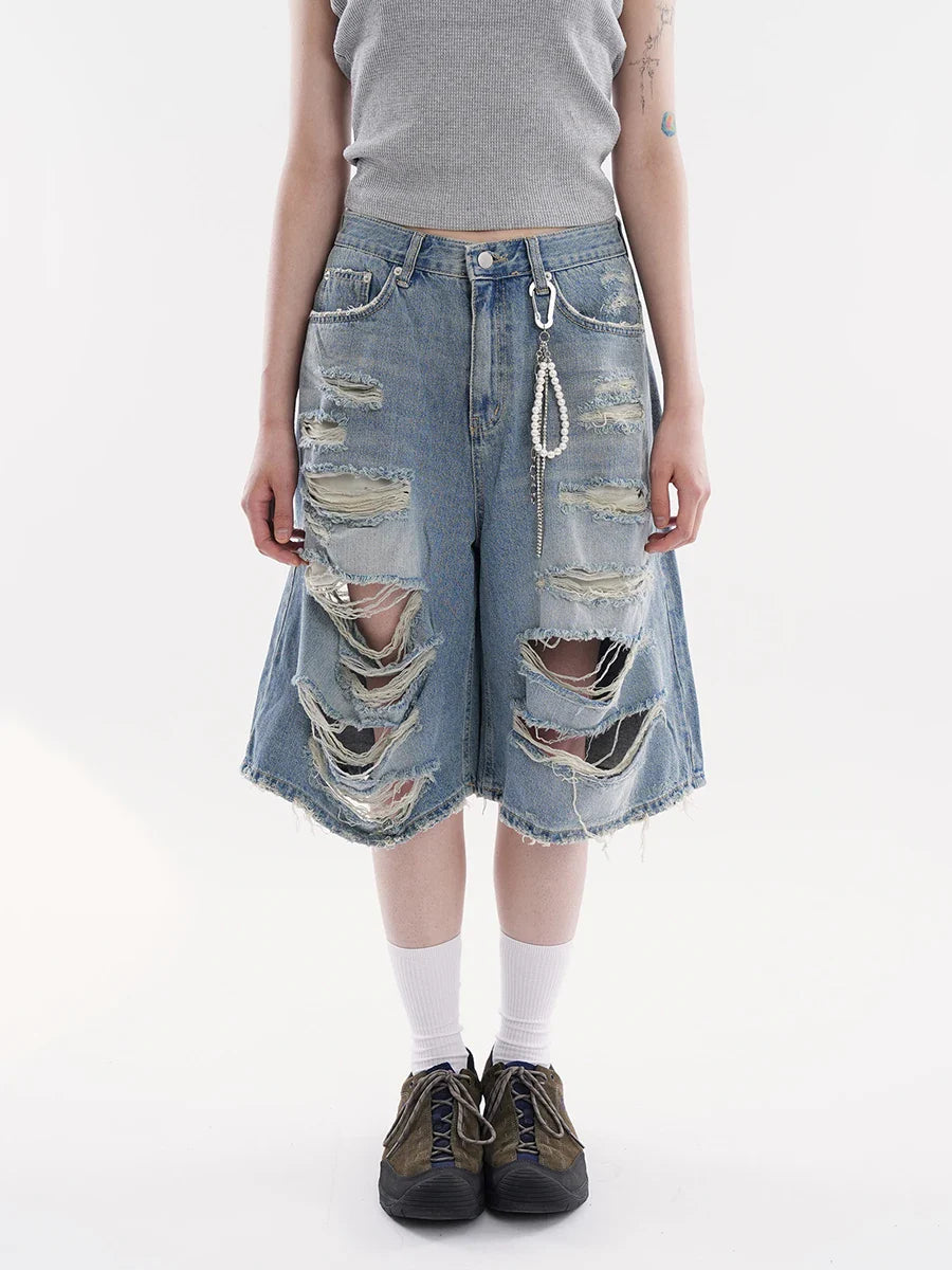 Plush Stylish Ripped Holes Denim Jorts