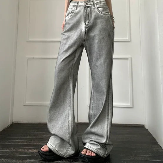 Women Retro Wide Leg High Waist Jeans
