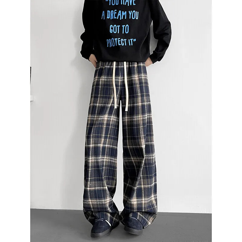 Retro-Karo-Hose mit lockerem, weitem Bein