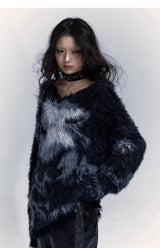 Grunge Aesthetics Black V-Neck Sweater