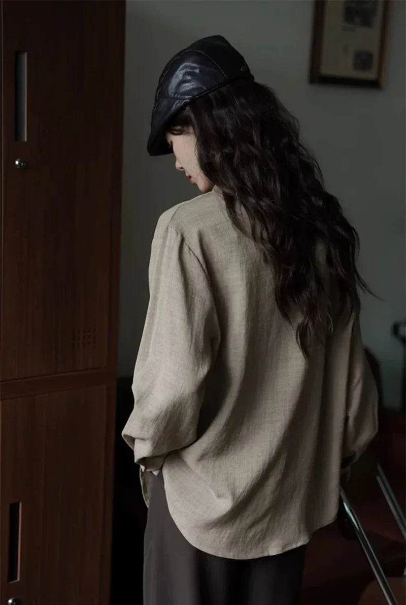 Chemise longue chic et élégante verte de style coréen pour femme