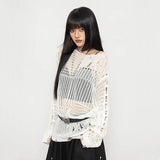 Y2K Oversize-Strickpullover mit Lochmuster