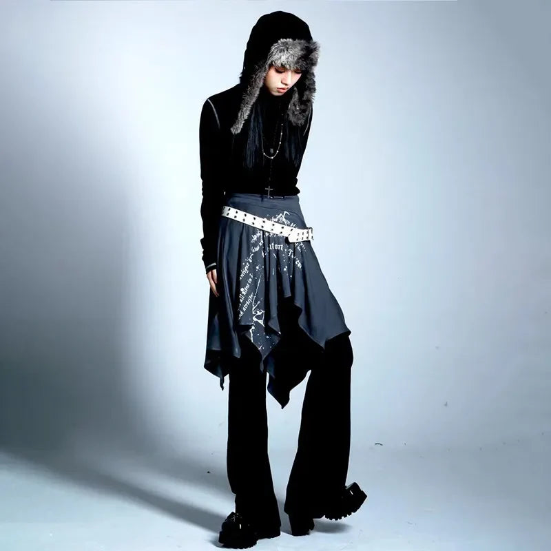 Vintage Irregular Graffiti Print Skirt