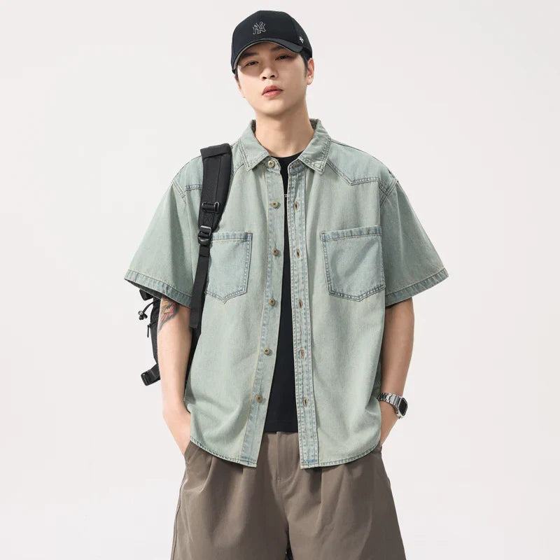 Chemise en jean vintage rétro légère et décontractée