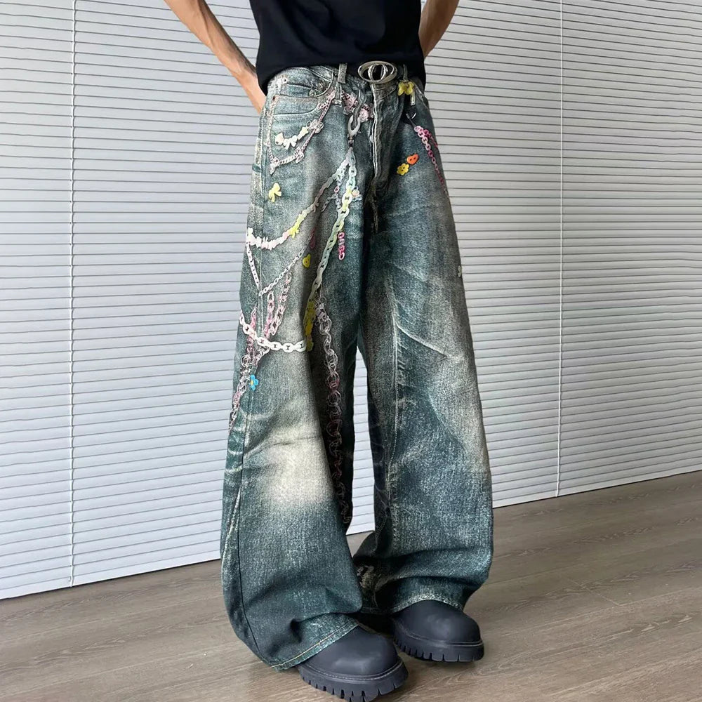 Strapazierfähige Slim-Fit-Jeans mit lockerem Schnitt und Grafikprint