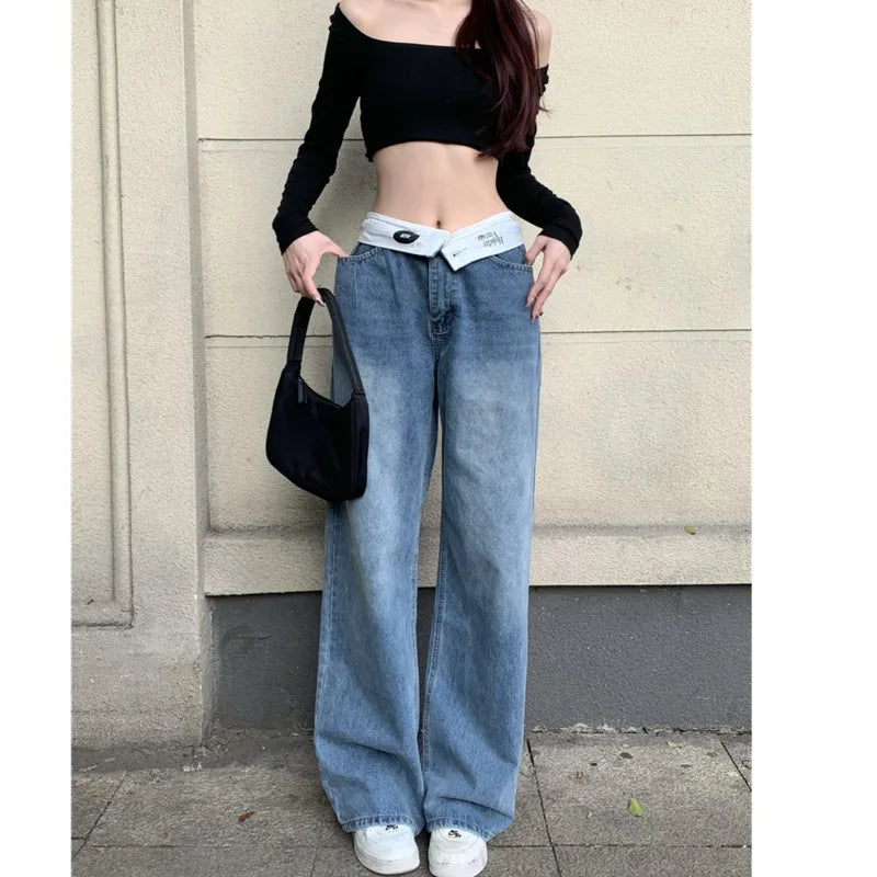 Y2K 데님 스트레이트 레그 여성 청바지