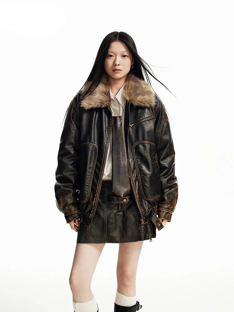 Coole Vintage-Lederjacke im Used-Look
