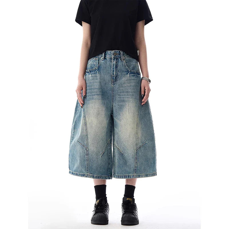 Insulated Streetwear Gothic High Waist Cargo Denim Jorts
