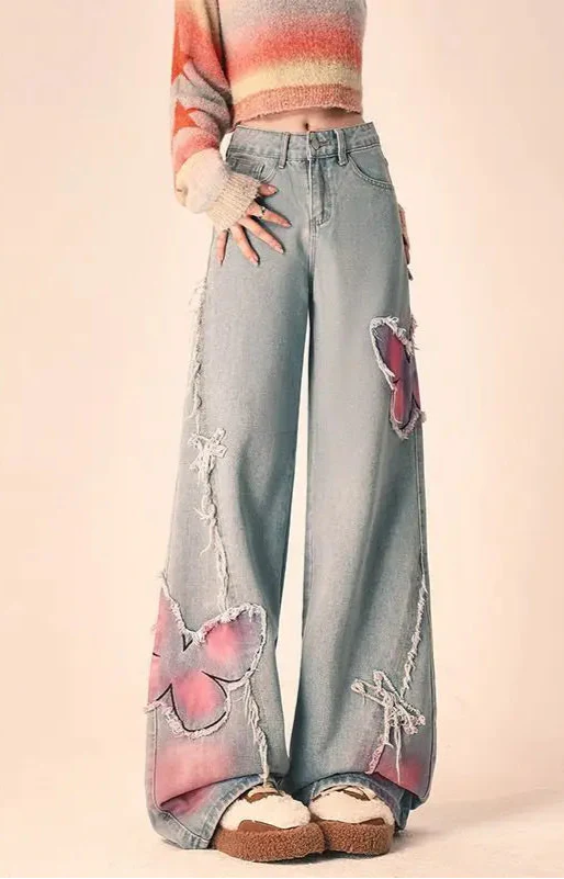 Vintage Butterfly Embroidered Spring Jeans