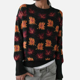 Streetwear Leaf Print Knit Cool Sweater