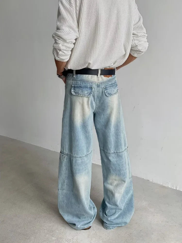아이코닉한 블루 워싱 배기 데님 진