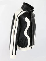 Veste en similicuir color block streetwear